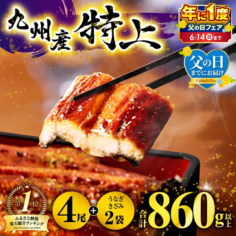 九州産 特上うなぎ蒲焼 4尾+きざみ2袋